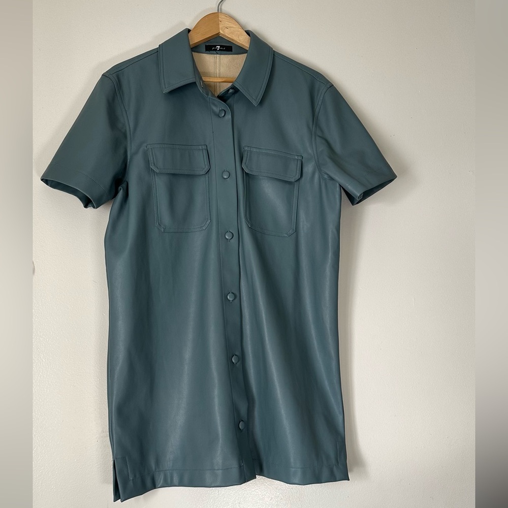 7 For All Mankind Faux Leather Button-Down Shirt Dress Tuckernuck - Picture 2 of 8